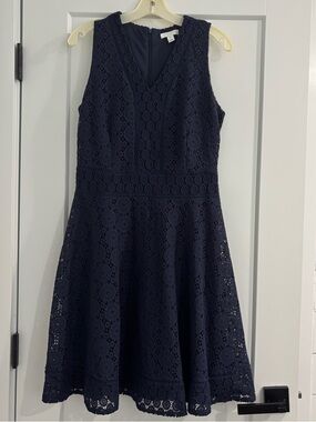 Charter Club Womens Blue Sleeveless V Neck Lace Fit & Flare Dress Size M